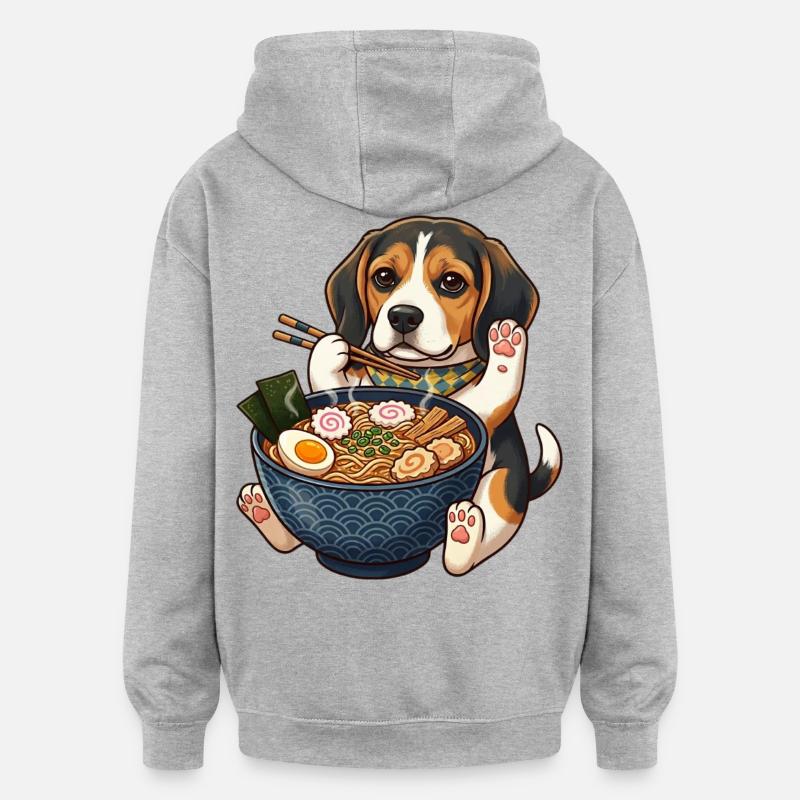 Beagle Ramen Papattes - Sweat à capuche oversize unisexe - gris chiné