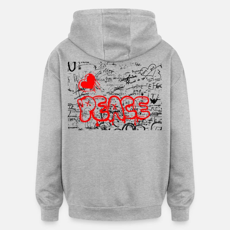 Frais Graffiti Heart Red - Sweat à capuche oversize unisexe - gris chiné