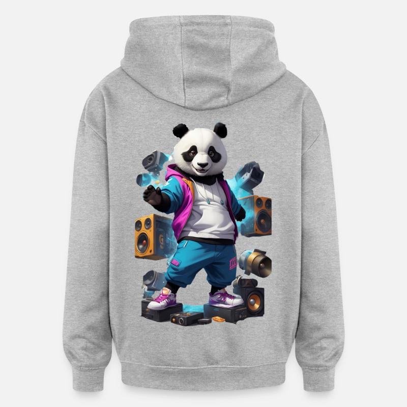 Breakdance Panda - Sweat à capuche oversize unisexe - gris chiné
