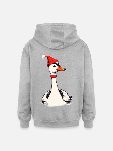 Christmas goose with Christmas hat - Oversized Unisex Hoodie - heather grey
