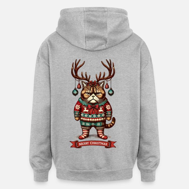 Chat de Noël Noël drôle - Sweat à capuche oversize unisexe - gris chiné
