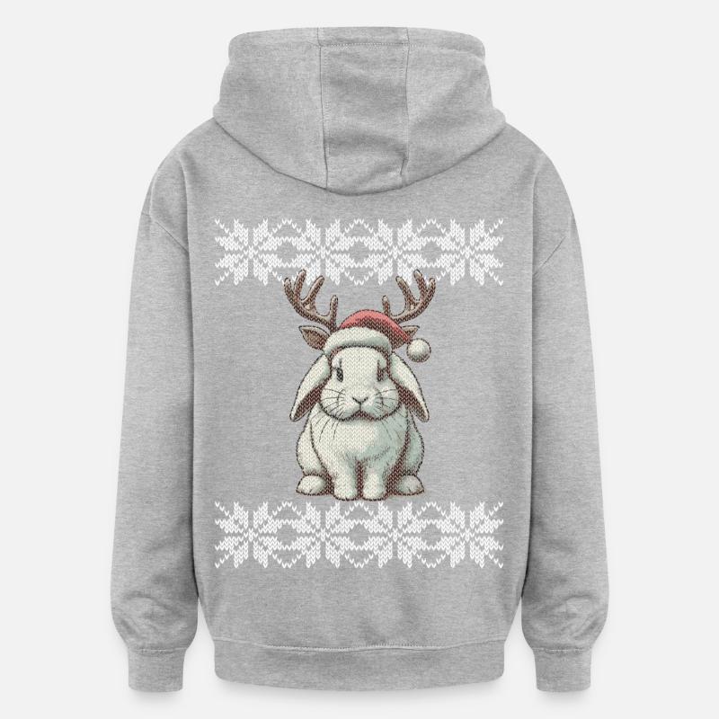Mignon lapin renne Noël - Sweat à capuche oversize unisexe - gris chiné