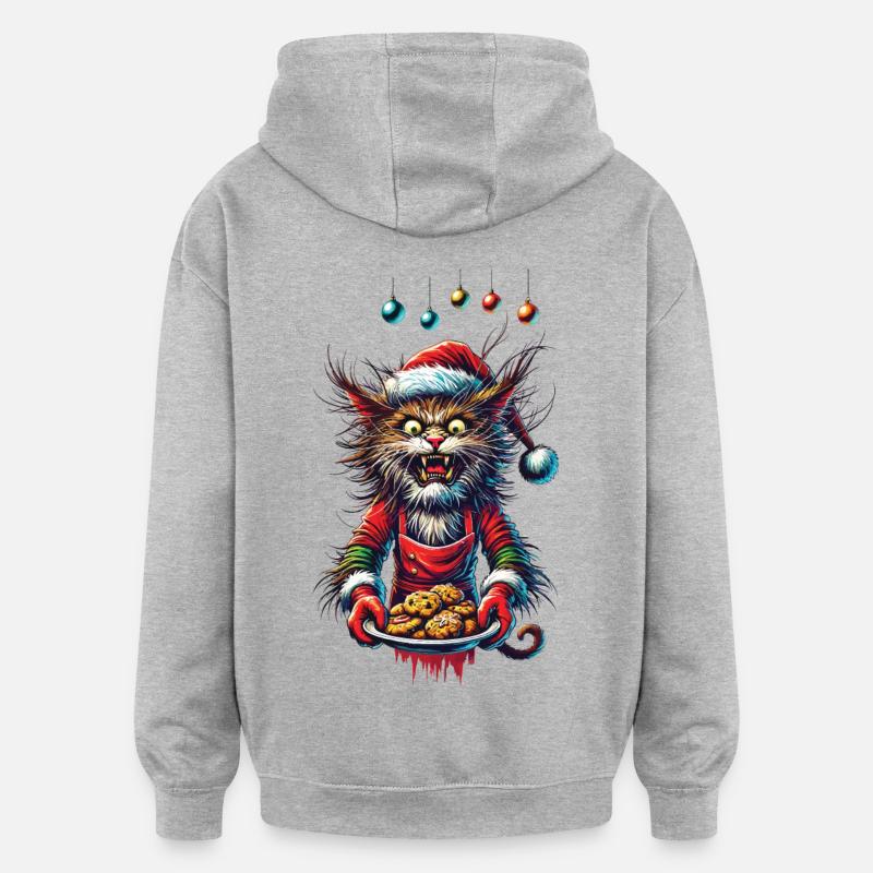 Weihnachten Katze Mit Plätzchen - Oversized Unisex Hoodie - Grau meliert