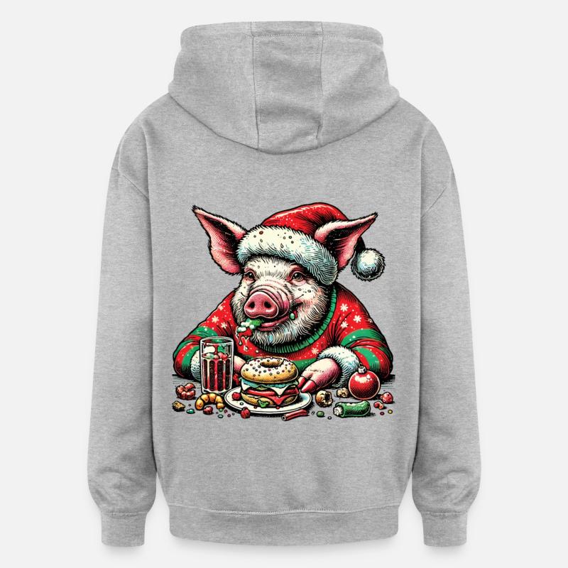 Noël Cochon Gourmandise Fun - Sweat à capuche oversize unisexe - gris chiné