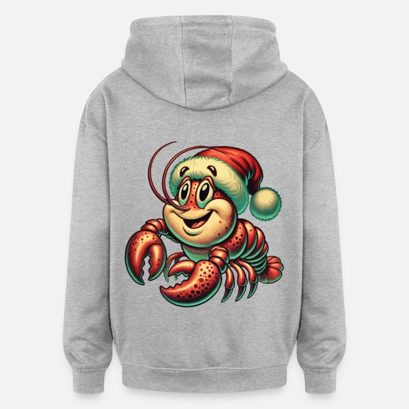 Homard de Noël avec chapeau - Sweat à capuche oversize unisexe - gris chiné
