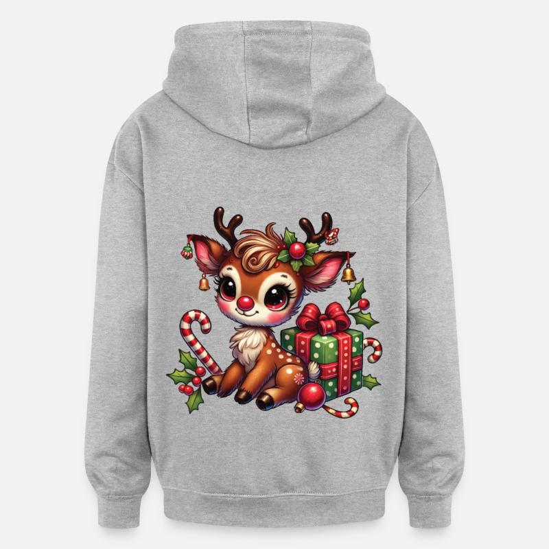 Renne de Noël avec cadeau - Sweat à capuche oversize unisexe - gris chiné