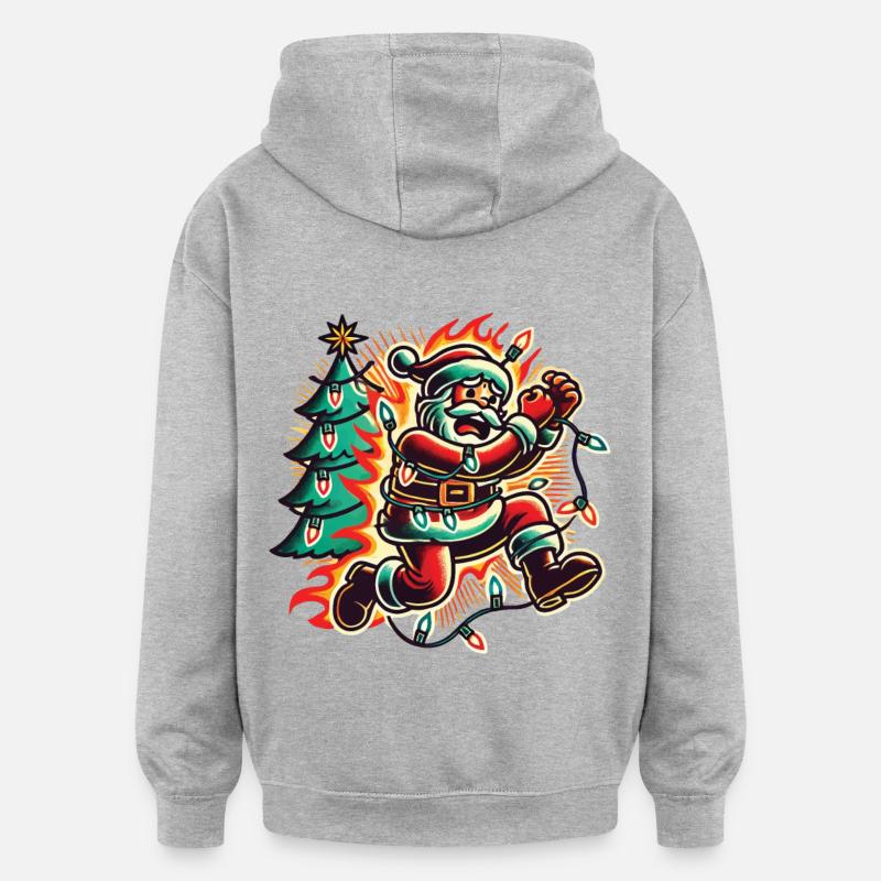 Chaos de Noël, danger d’électrocution - Sweat à capuche oversize unisexe - gris chiné