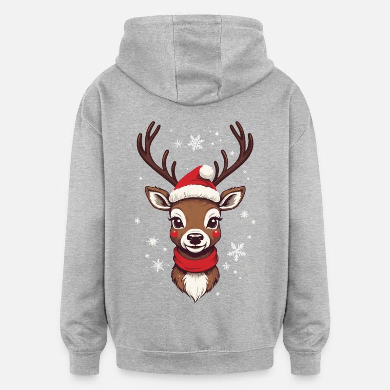 Motif de Noël Joyeux Renne - Sweat à capuche oversize unisexe - gris chiné