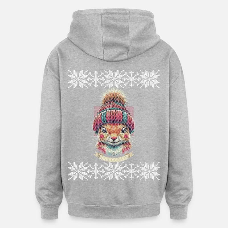 Winter squirrel with cap - Oversized Unisex Hoodie - heather grey