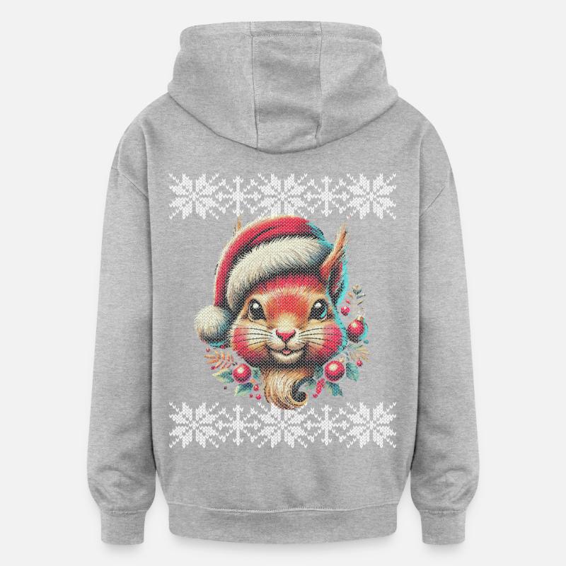Niedliches Weihnachts-Eichhörnchen Mit Mütze - Oversized Unisex Hoodie - Grau meliert