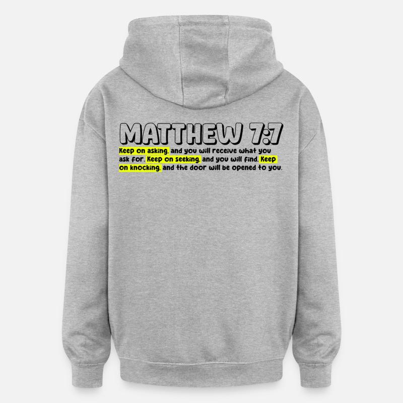 Matthäus 7:7 | Bibelzitat - Oversized Unisex Hoodie - Grau meliert