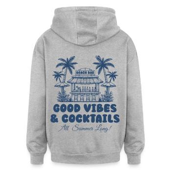 Bar de plage - Ambiance estivale et cocktails - Sweat à capuche oversize unisexe - gris chiné - Dos - Noah (186cm)