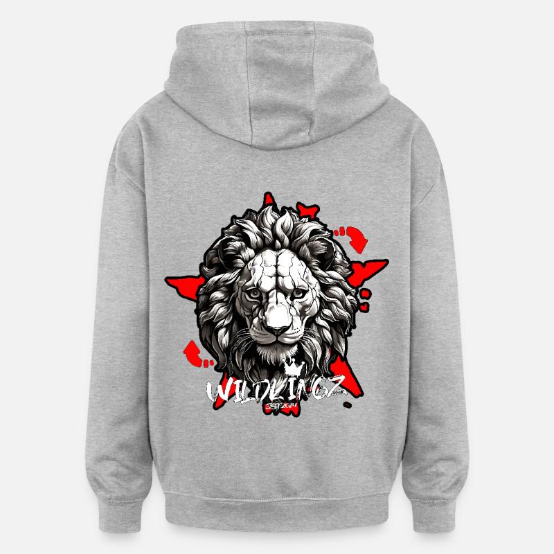 Lion - Sweat à capuche oversize unisexe - gris chiné