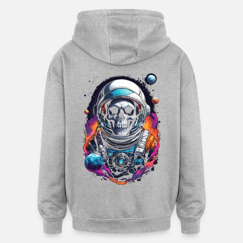 Crâne astronaute univers - Sweat à capuche oversize unisexe - gris chiné
