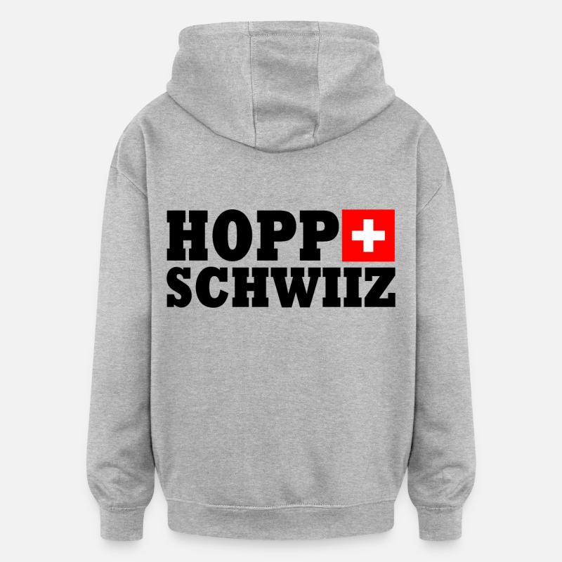 Hopp schwiiz - Sweat à capuche oversize unisexe - gris chiné