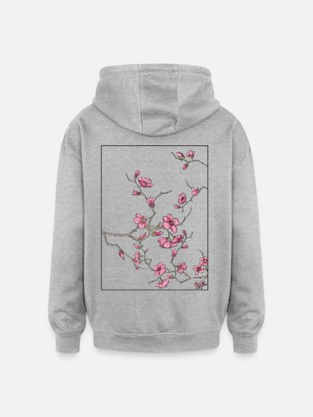 Design floreale dei fiori di ciliegio - Felpa con cappuccio unisex oversize - grigio melange