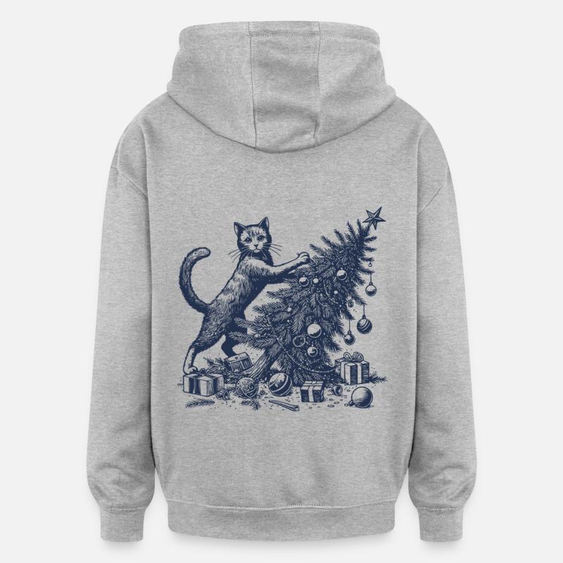 CatFunny Cat Noël Style Rétro - Sweat à capuche oversize unisexe - gris chiné