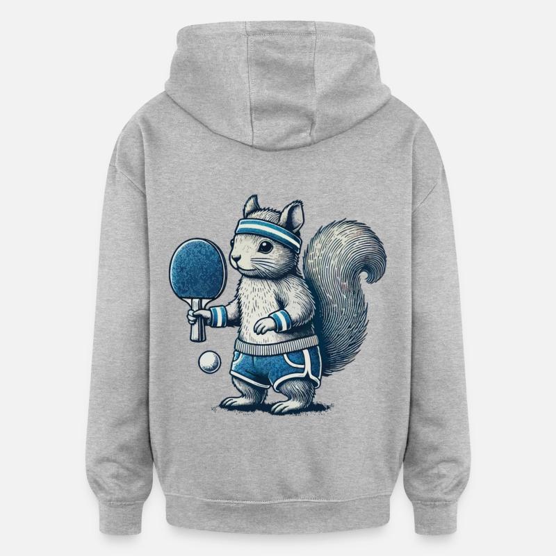 Retro Tischtennis Eichhörnchen Spaß - Oversized Unisex Hoodie - Grau meliert