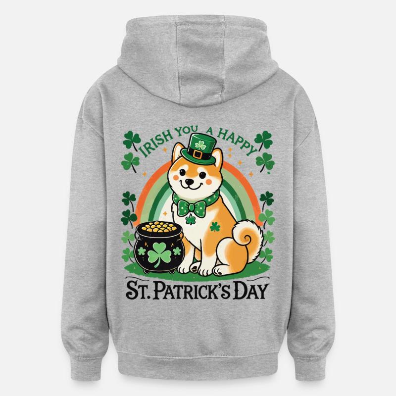 Saint-Patrick Chien heureux Arc-en-ciel - Sweat à capuche oversize unisexe - gris chiné