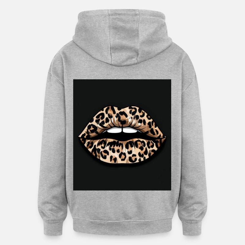 leopard lips with black - Oversized Unisex Hoodie - heather grey