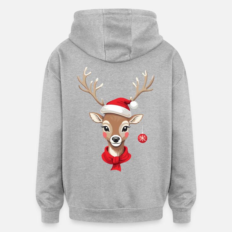 Renne de Noël avec chapeau - Sweat à capuche oversize unisexe - gris chiné