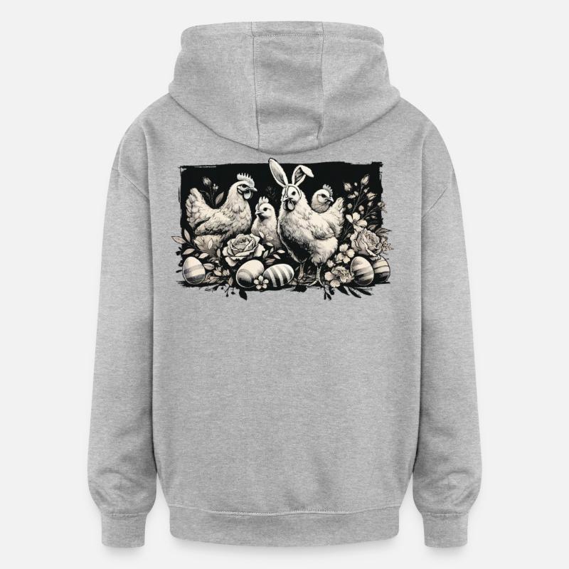 Pâques, poulets, poussins, esthétique rétro - Sweat à capuche oversize unisexe - gris chiné