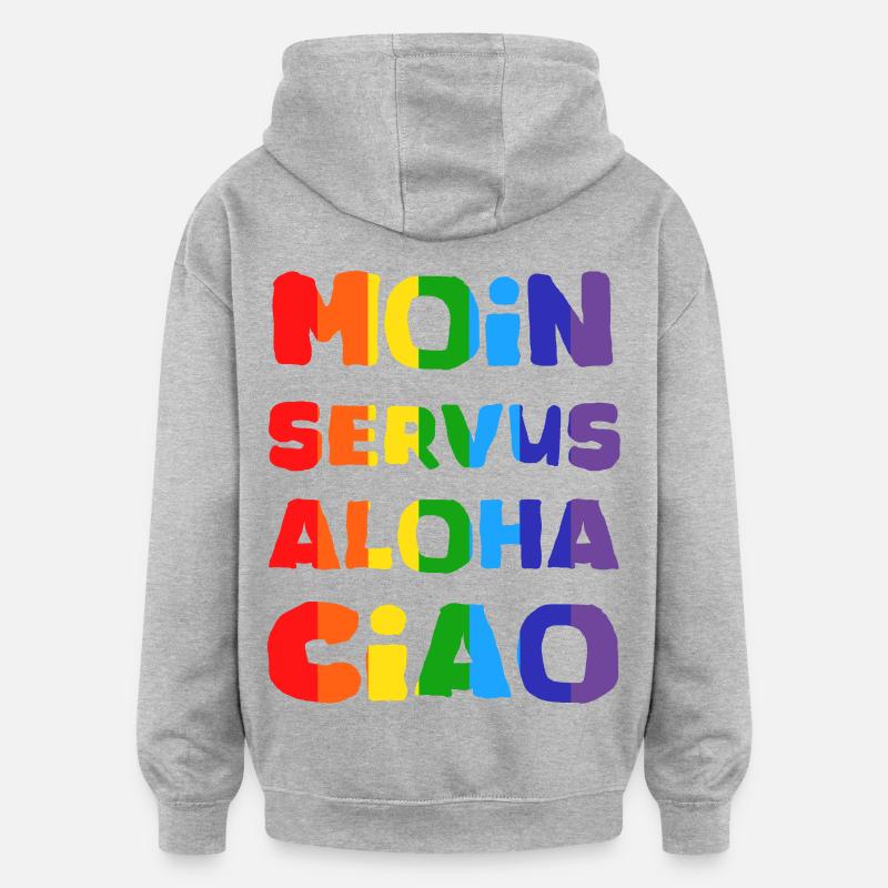 Collection de Salutations Arc-en-ciel - Sweat à capuche oversize unisexe - gris chiné