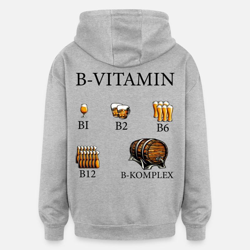Vitamine B Bière Alcool - Sweat à capuche oversize unisexe - gris chiné