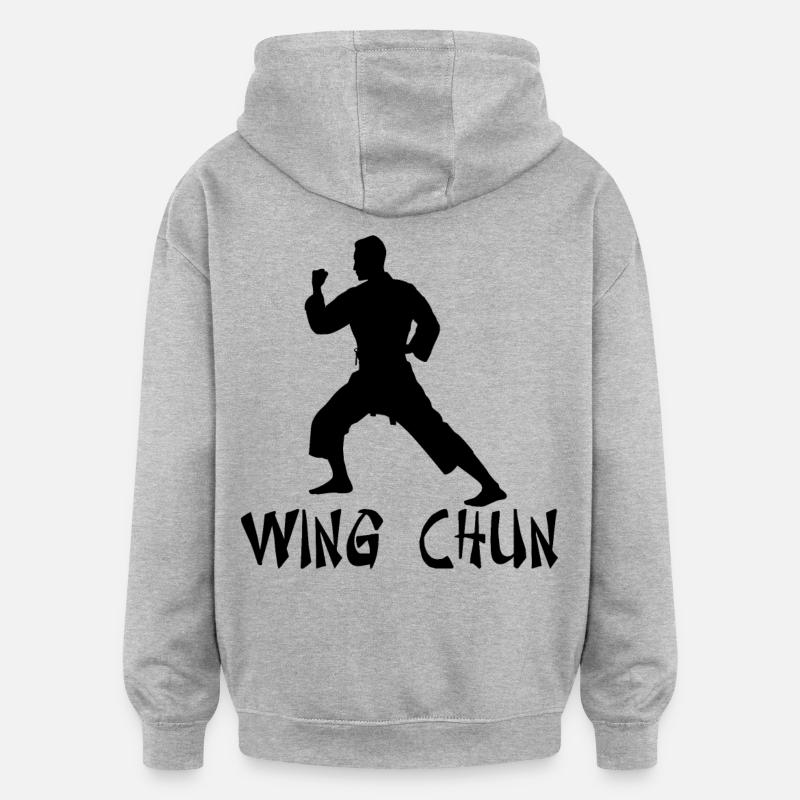 Wing Chun - Sweat à capuche oversize unisexe - gris chiné