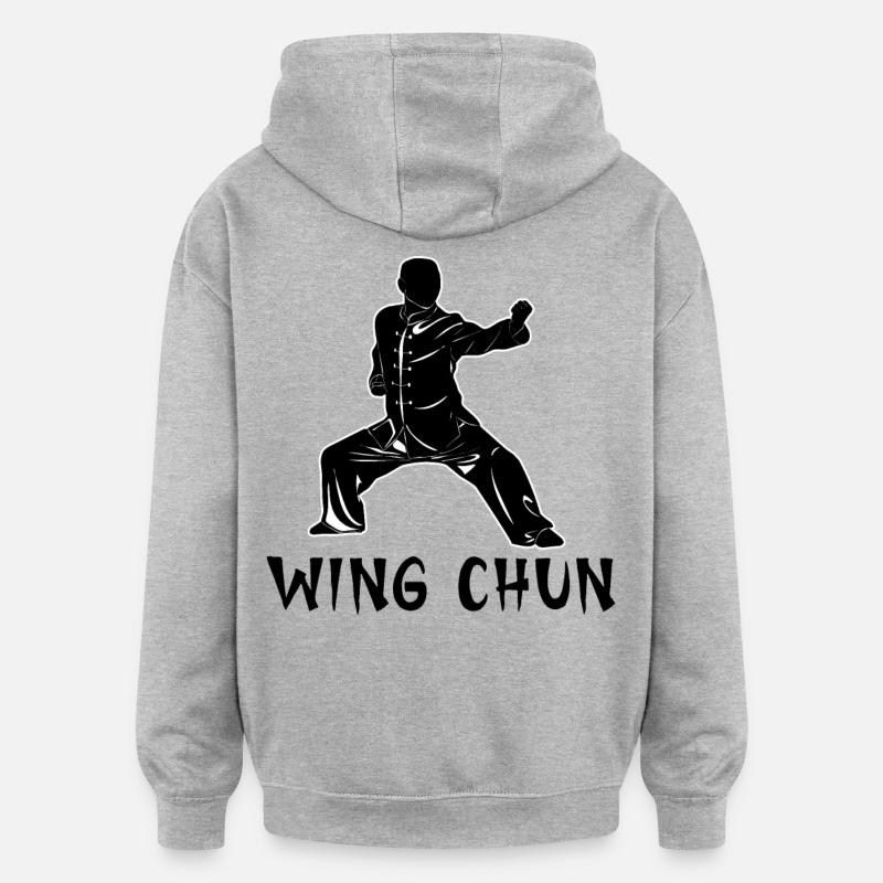 Wing Chun - Sweat à capuche oversize unisexe - gris chiné