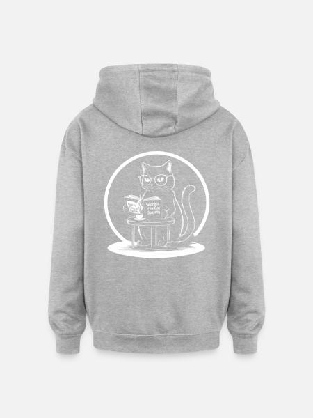 Intelligent cat reading secret books - Oversized Unisex Hoodie - heather grey