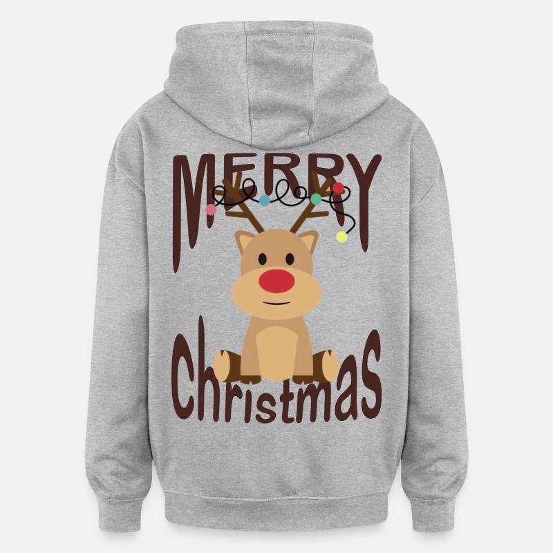Joyeux Noël Renne - Sweat à capuche oversize unisexe - gris chiné