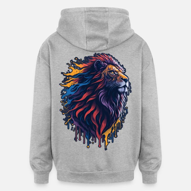 Lion - Sweat à capuche oversize unisexe - gris chiné