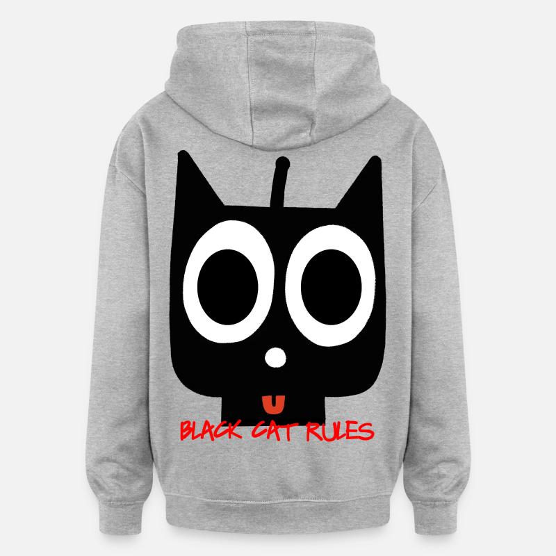 chat noir - Sweat à capuche oversize unisexe - gris chiné