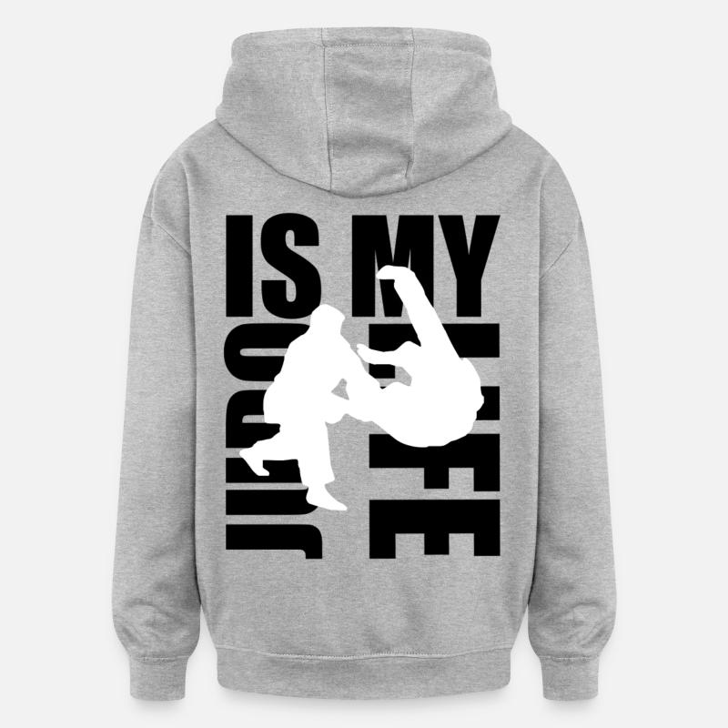 judo is my life - Sweat à capuche oversize unisexe - gris chiné