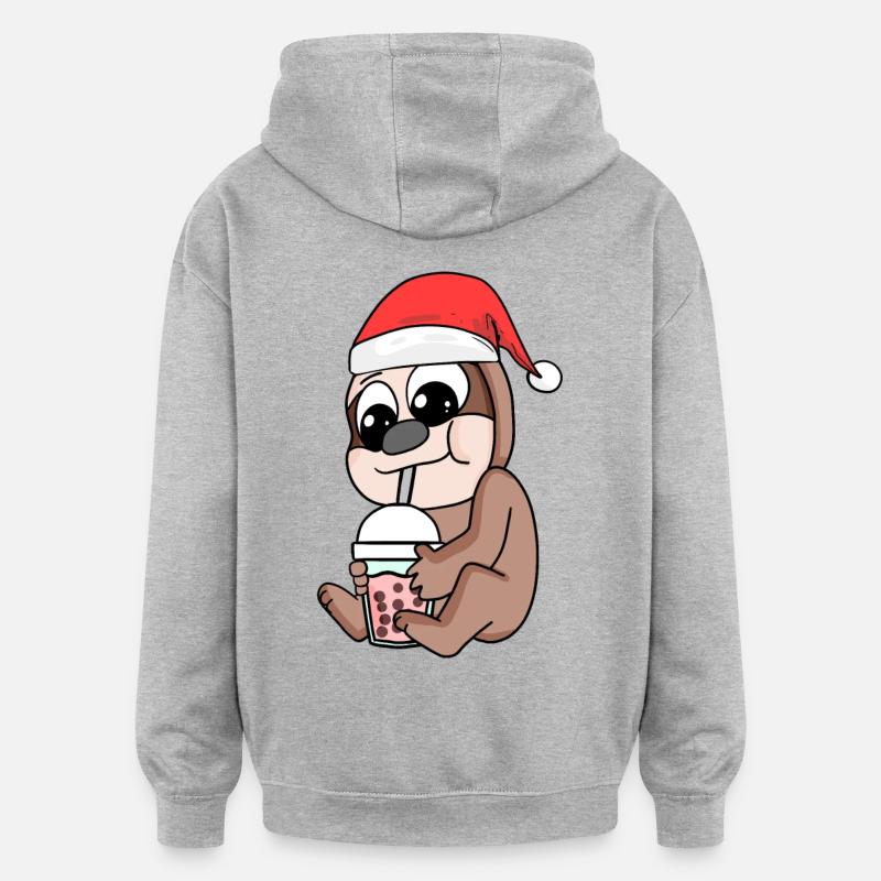 Sloth Christmas Bubble Tea - Oversized Unisex Hoodie - heather grey