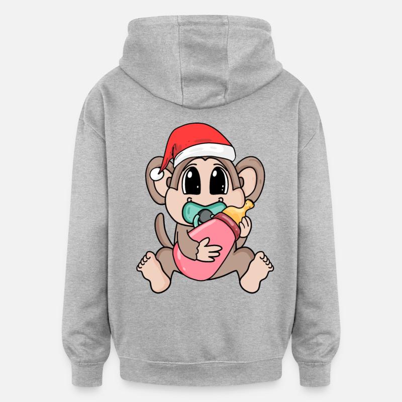 Singe bébé Noël - Sweat à capuche oversize unisexe - gris chiné