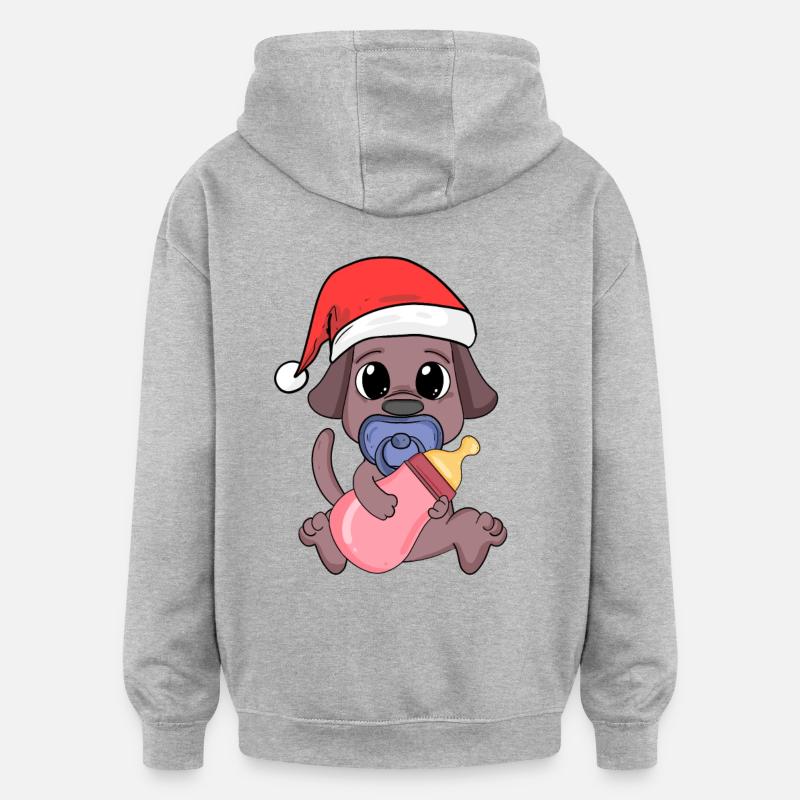 Chien Bébé Noël - Sweat à capuche oversize unisexe - gris chiné