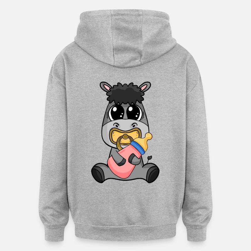 Motif de bébé âne - Sweat à capuche oversize unisexe - gris chiné