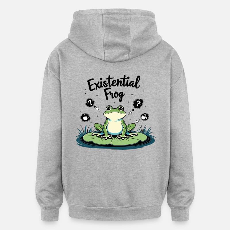 Existential Frog – Funny Brooding Motif - Oversized Unisex Hoodie - heather grey