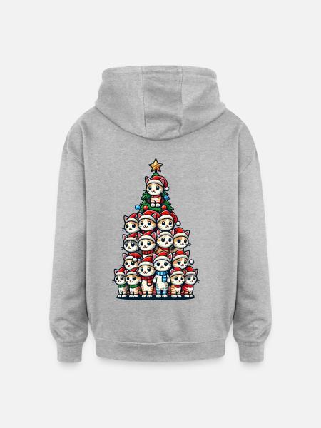 Christmas Cats Christmas Tree Fun - Oversized Unisex Hoodie - heather grey