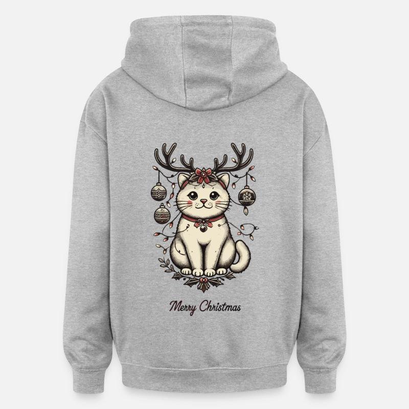 Joyeux Noël Amis Chats - Sweat à capuche oversize unisexe - gris chiné