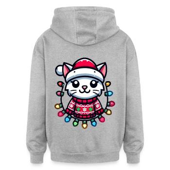 Chat de Noël avec des guirlandes lumineuses - Sweat à capuche oversize unisexe - gris chiné - Dos - Noah (186cm)