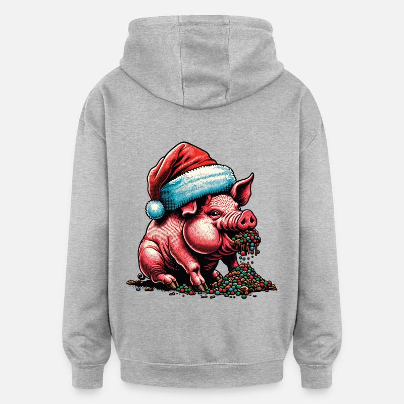 Cochon de Noël avec chapeau - Sweat à capuche oversize unisexe - gris chiné