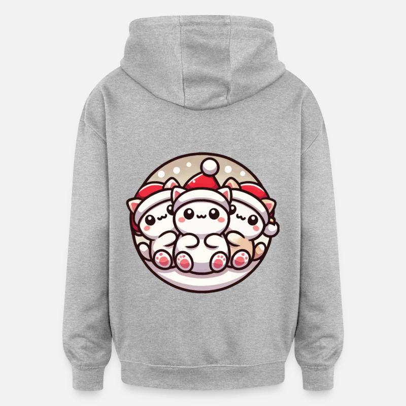 Chats mignons Noël Joie - Sweat à capuche oversize unisexe - gris chiné