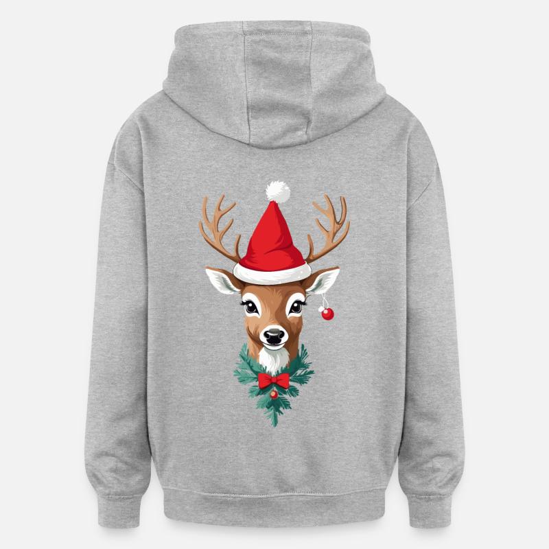 Joyeux Noël Renne avec chapeau - Sweat à capuche oversize unisexe - gris chiné