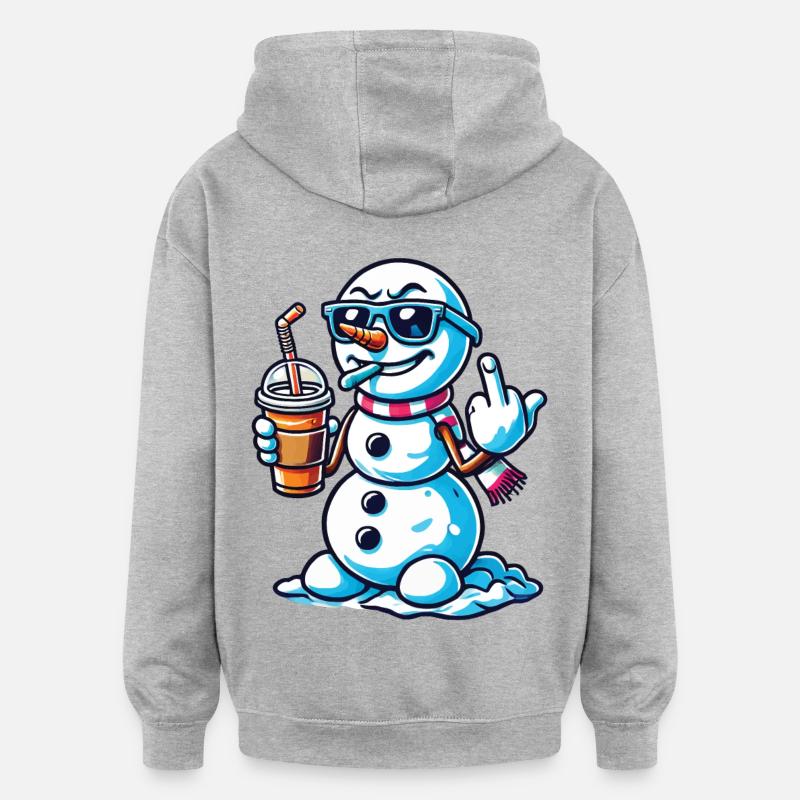 Cooler Schneemann Mit Mittelfinger Statement - Oversized Unisex Hoodie - Grau meliert