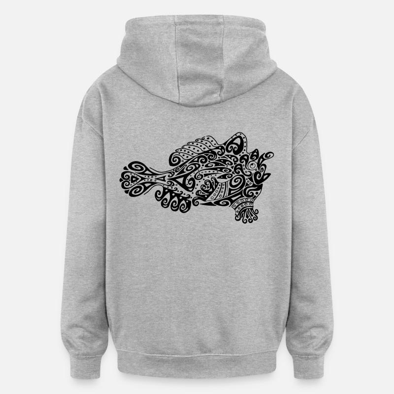 Petit poisson grenouille mignon - Sweat à capuche oversize unisexe - gris chiné