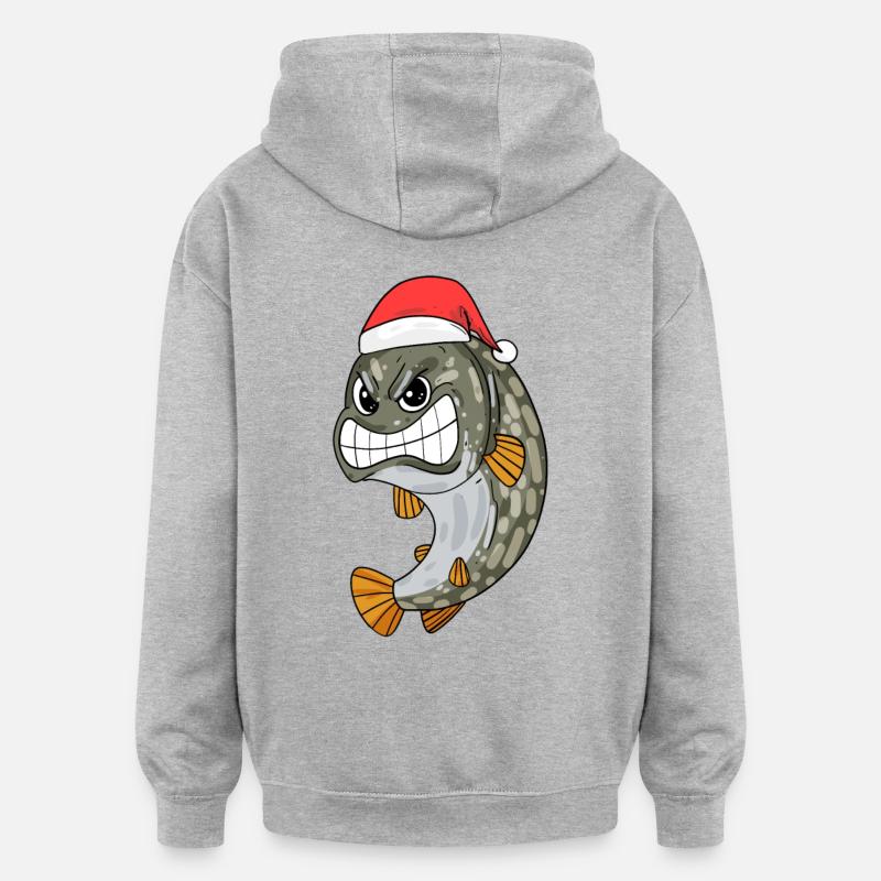 Noël du poisson brochet - Sweat à capuche oversize unisexe - gris chiné