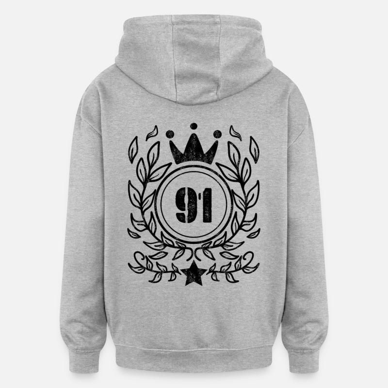 91 - 1991 - Sweat à capuche oversize unisexe - gris chiné